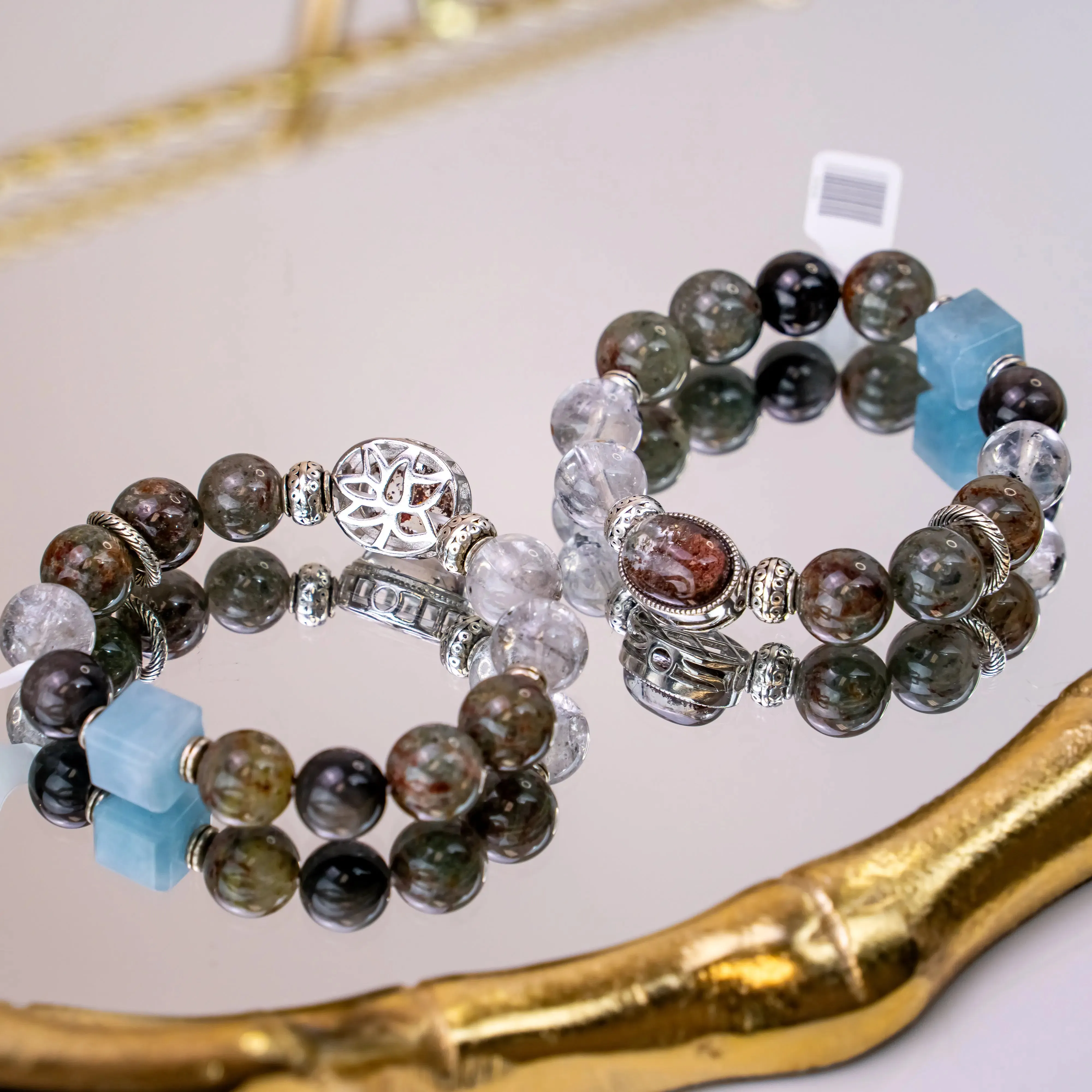 Natural Phantom Quartz & Aquamarine Green Bracelet