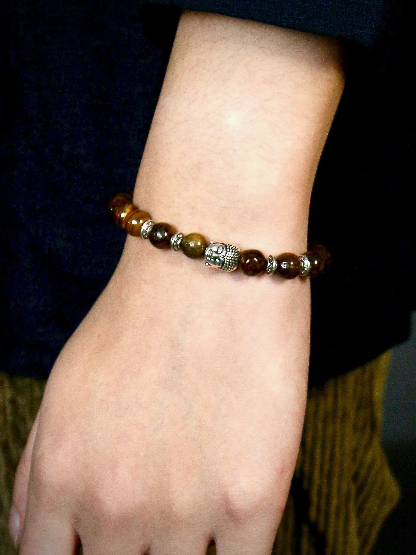 Natural Tiger Rock Beads with Budda Face Bracelet