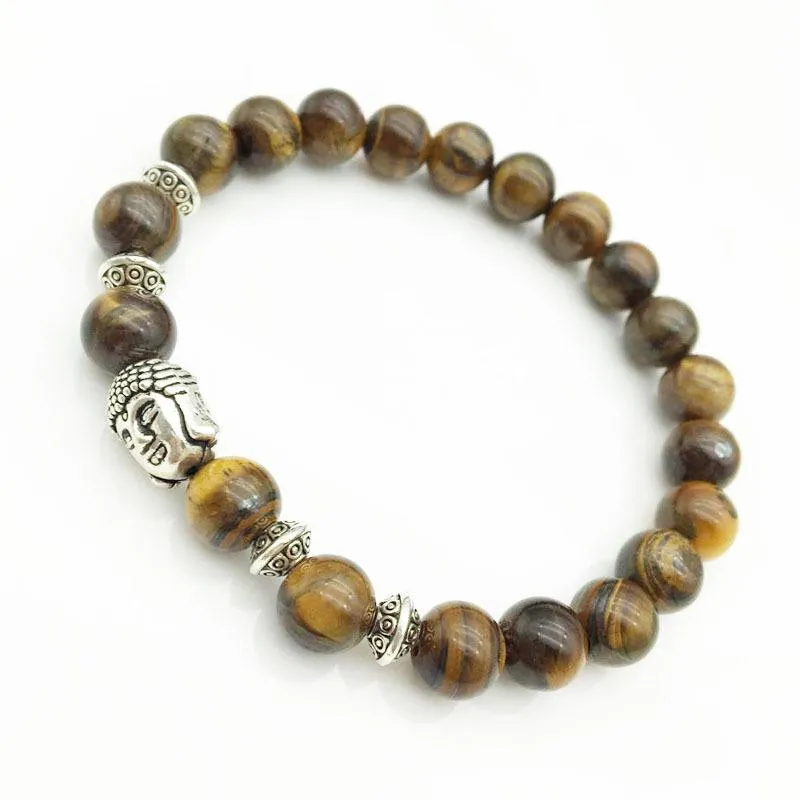 Natural Tiger Rock Beads with Budda Face Bracelet