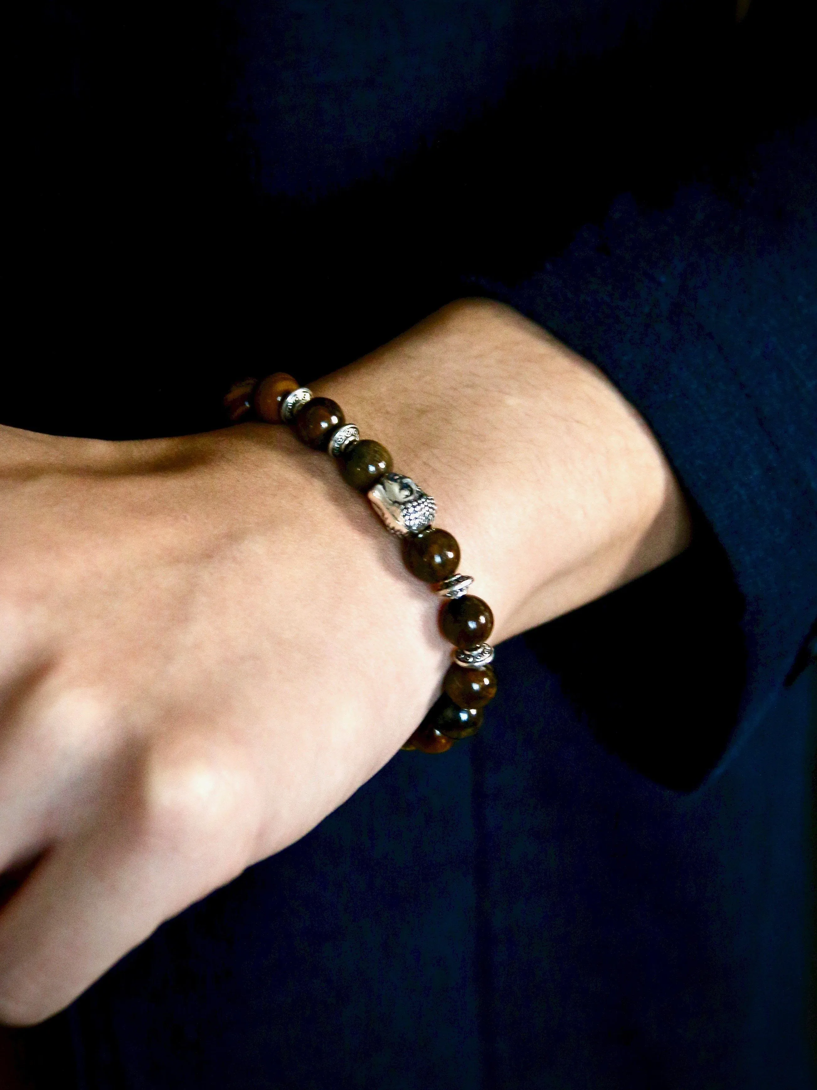 Natural Tiger Rock Beads with Budda Face Bracelet