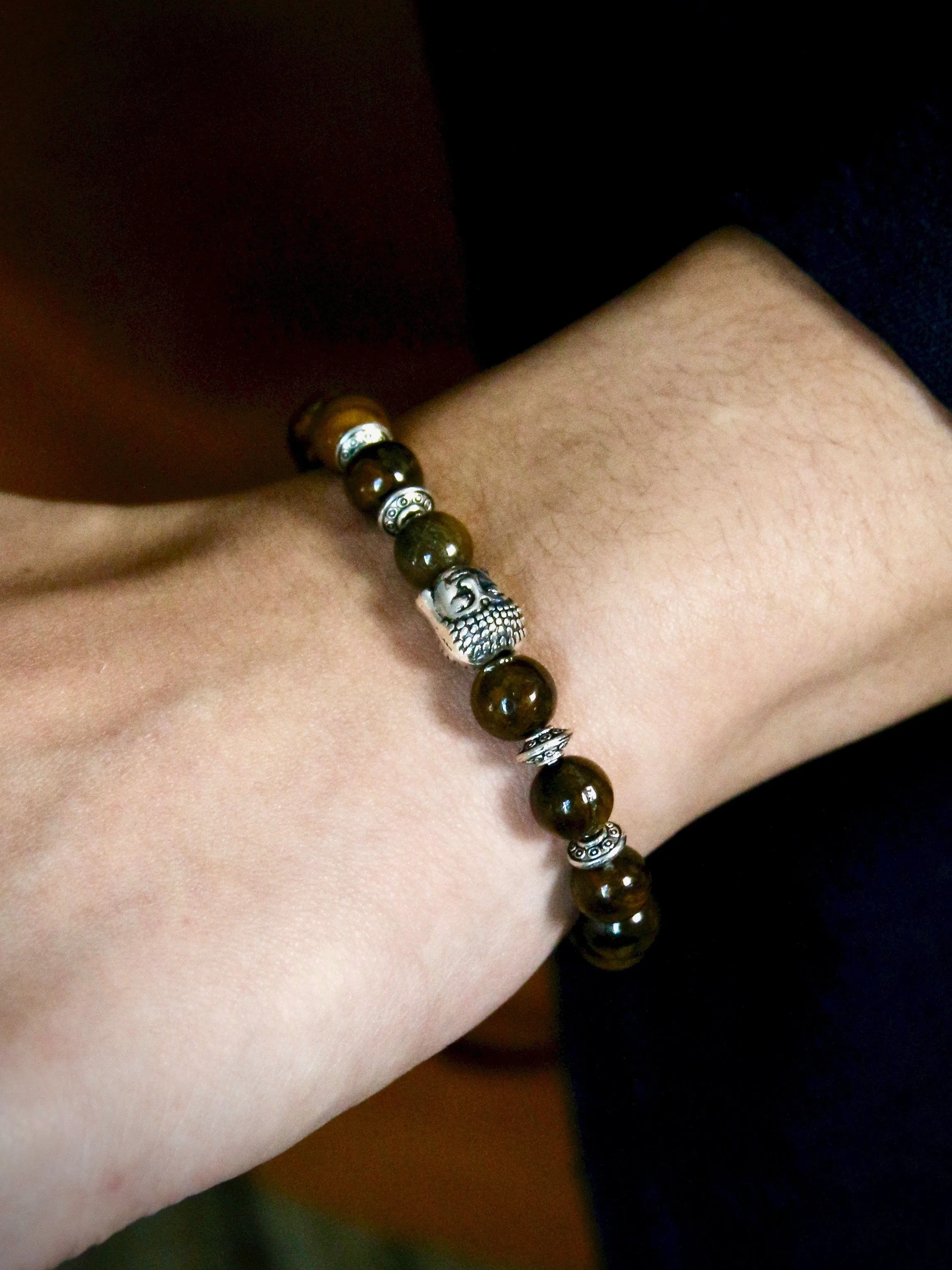 Natural Tiger Rock Beads with Budda Face Bracelet