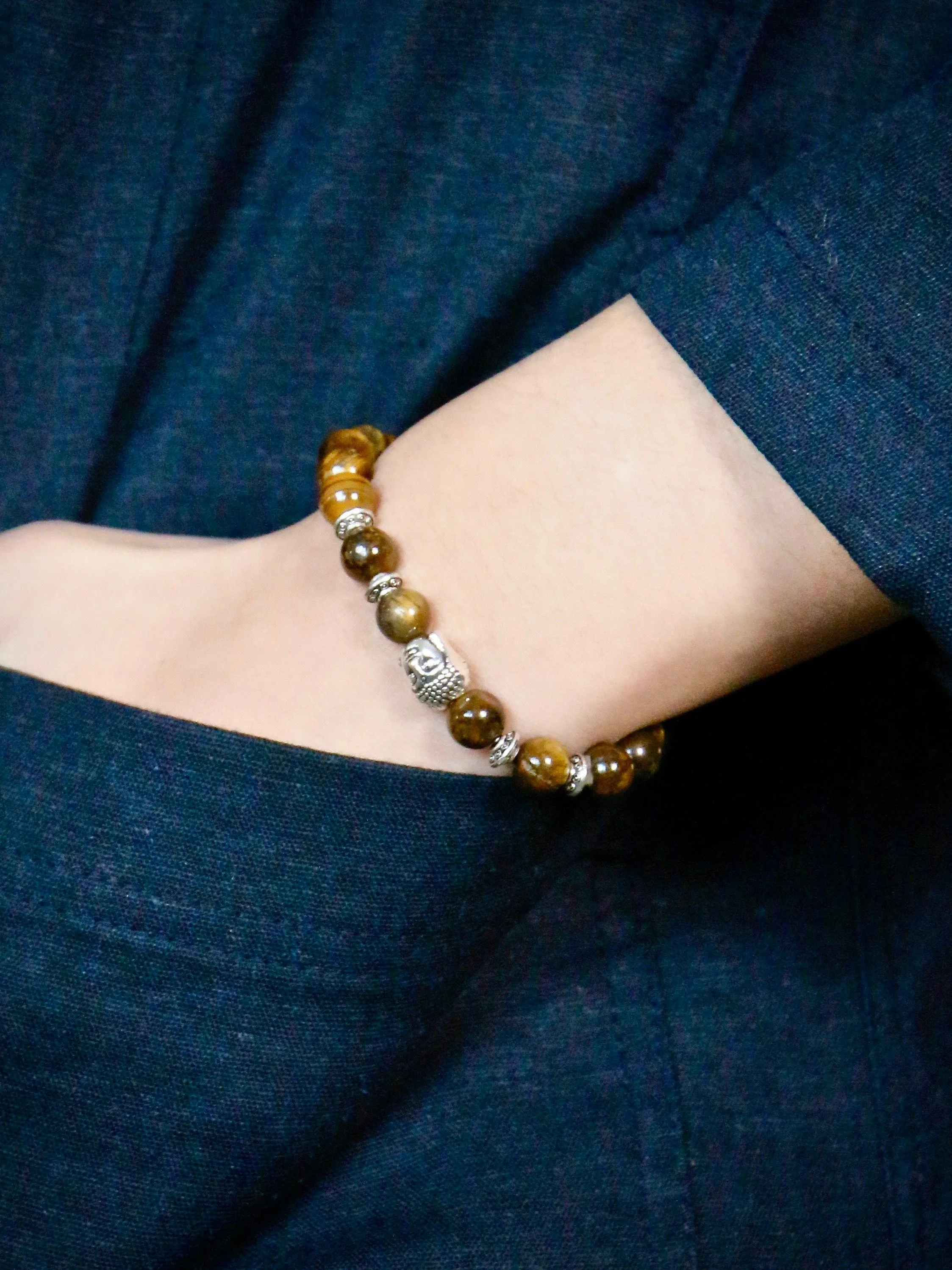 Natural Tiger Rock Beads with Budda Face Bracelet