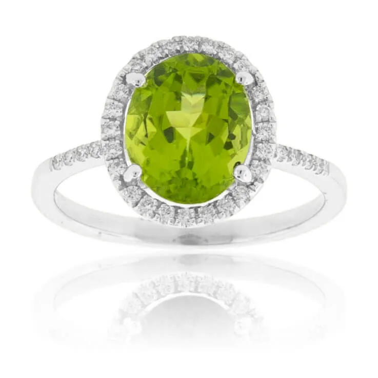Oval Peridot with Diamond Halo on Diamond Accented Band