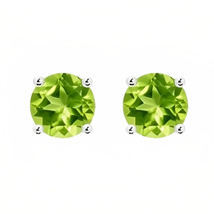 Paris Jewelry 18k White Gold 2 Pair Created Peridot 6mm Round & Princess Cut Stud Earrings Plated