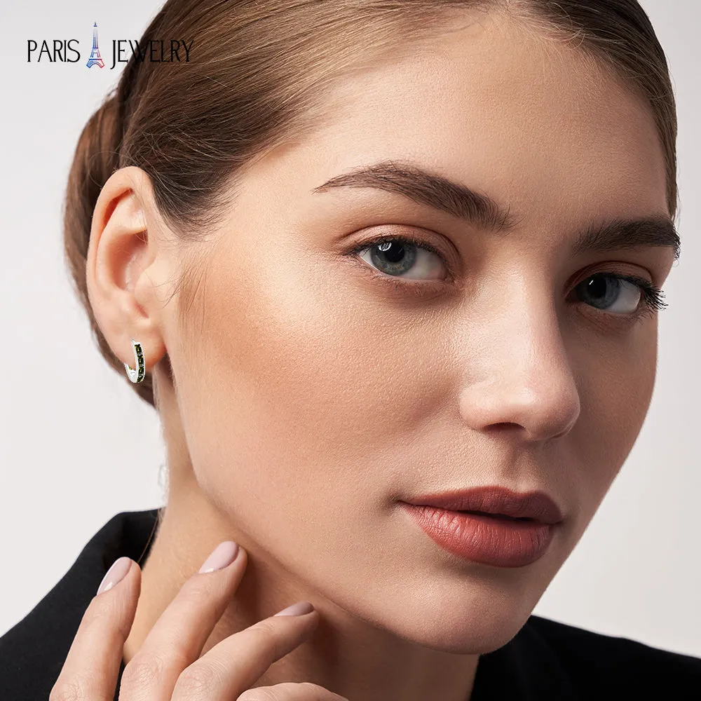 Paris Jewelry 18K White Gold Created Peridot 3Ct Emerald Cut Huggie Hoop Earrings Plated