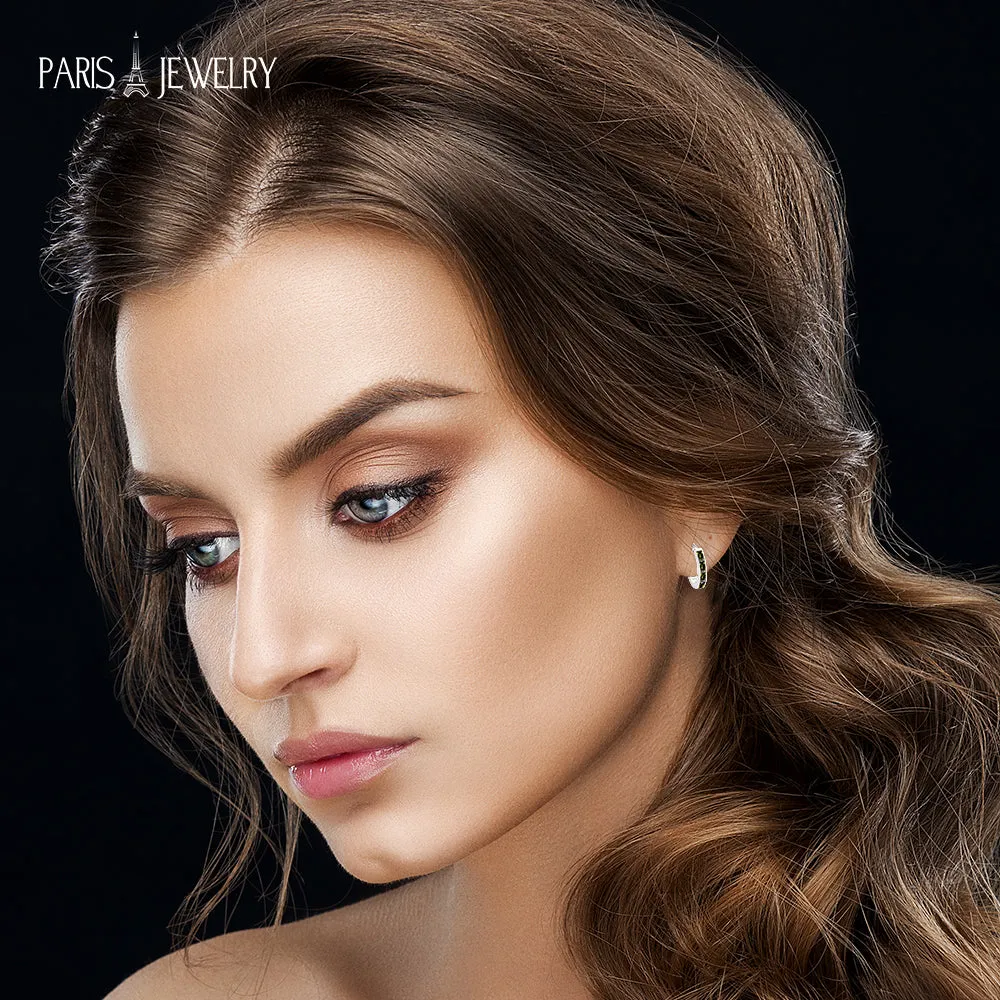 Paris Jewelry 18K White Gold Created Peridot 3Ct Emerald Cut Huggie Hoop Earrings Plated