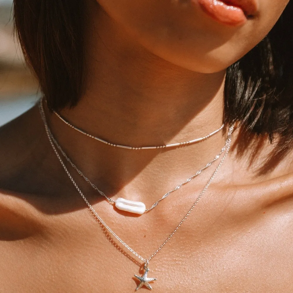 Pearl Twist Chain Necklace - Silver - SPS-72