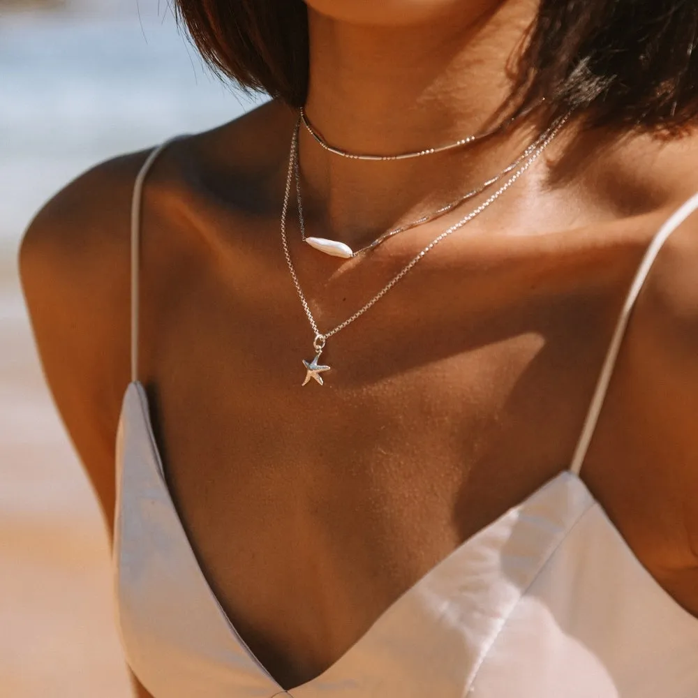 Pearl Twist Chain Necklace - Silver - SPS-72