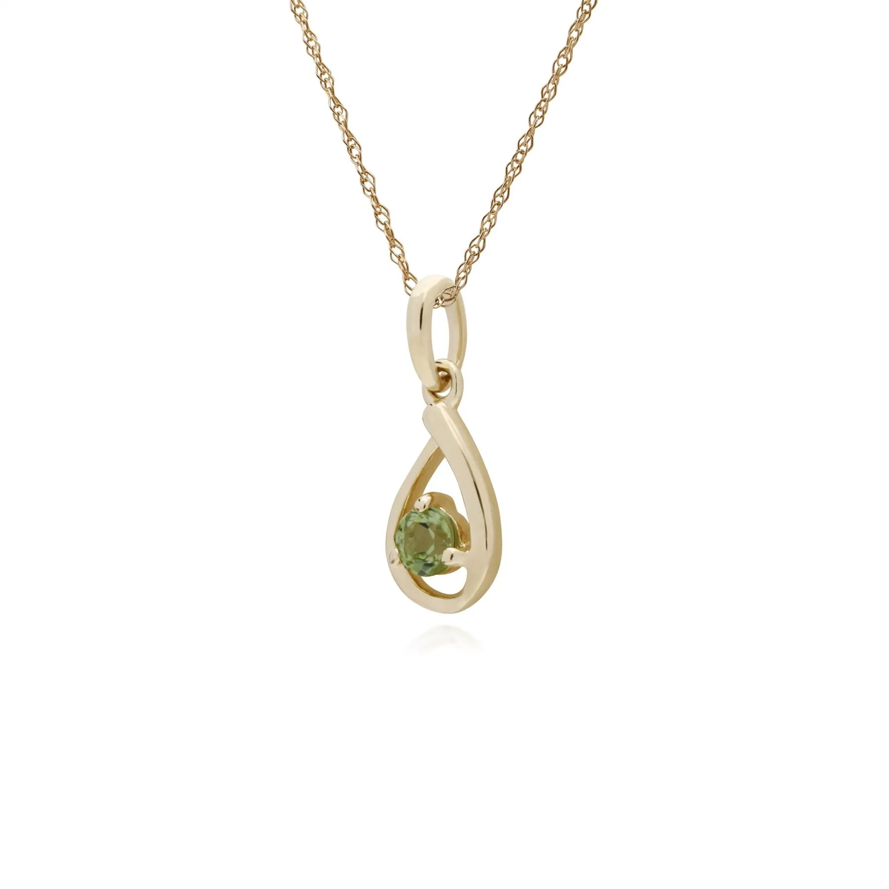 Peridot Halskette 9 Karat Gelbgold Peridot Einzel Stein Tränenförmig 45cm Halskette