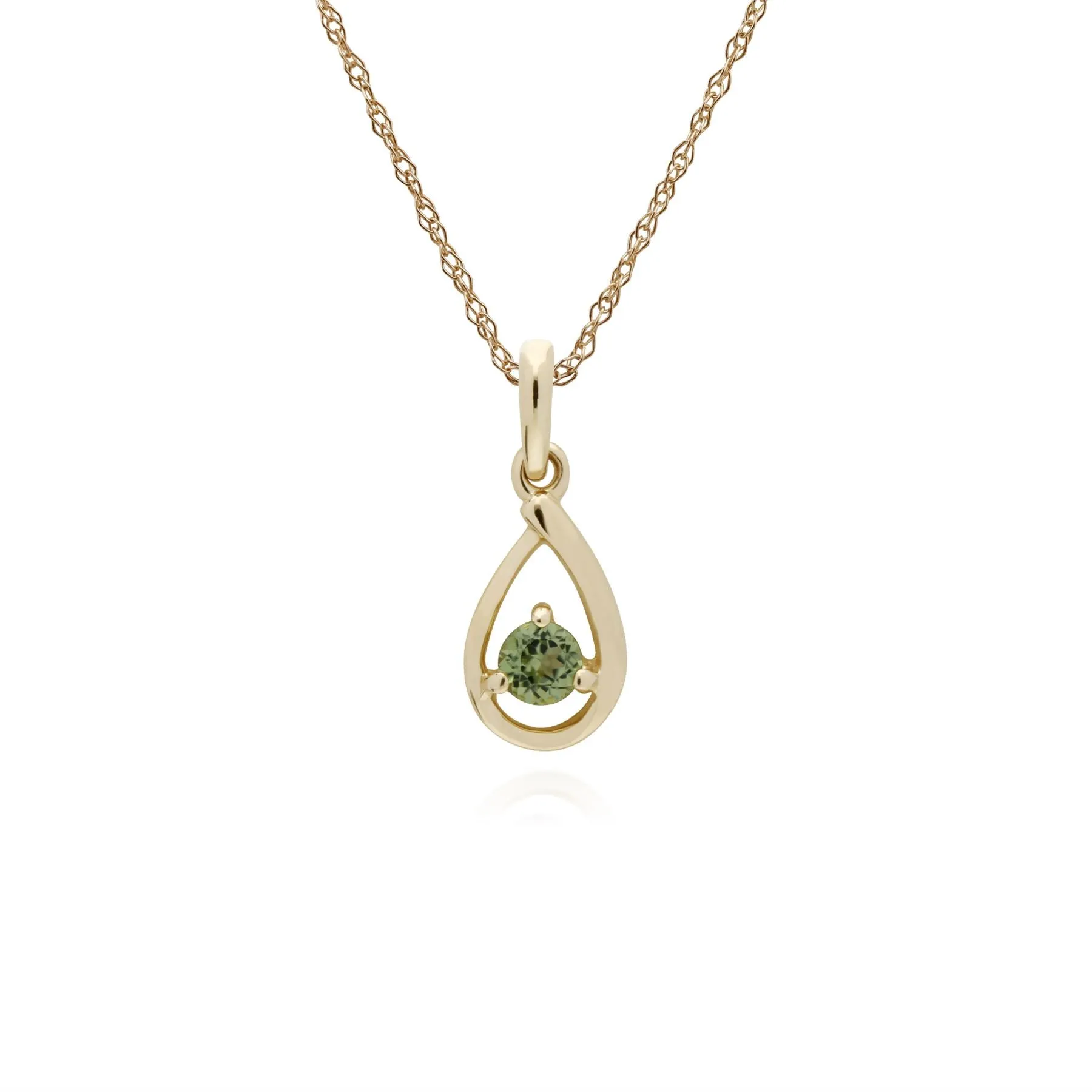Peridot Halskette 9 Karat Gelbgold Peridot Einzel Stein Tränenförmig 45cm Halskette
