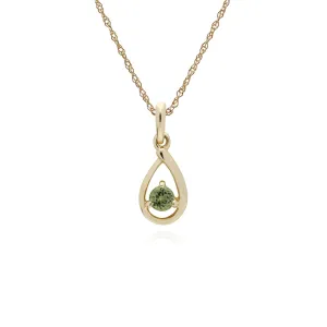 Peridot Halskette 9 Karat Gelbgold Peridot Einzel Stein Tränenförmig 45cm Halskette