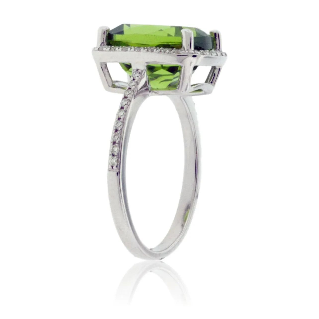 Peridot with Diamond Halo on Diamond Accented Band
