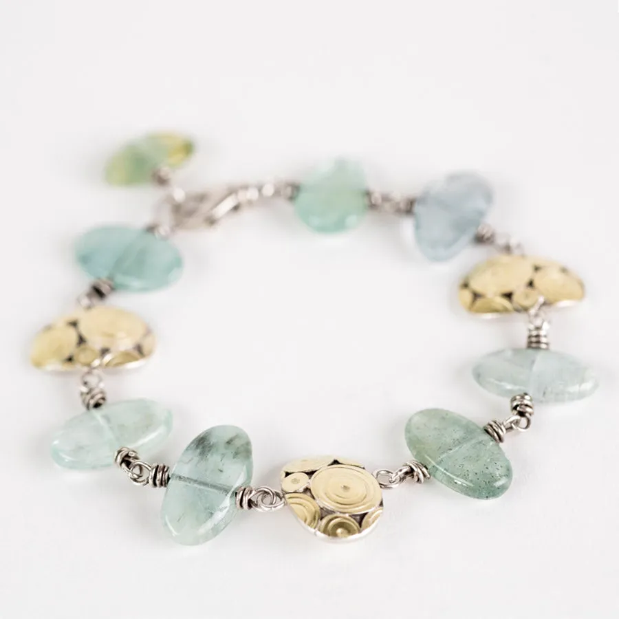 Pico Aquamarine Pebble & Atoll Bracelet in 18k Gold & Silver