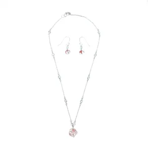 Pink Lotus Necklace and Earrings Set