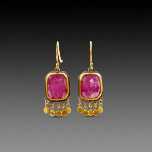 Pink Sapphire Earrings with 22k Gold Fringe