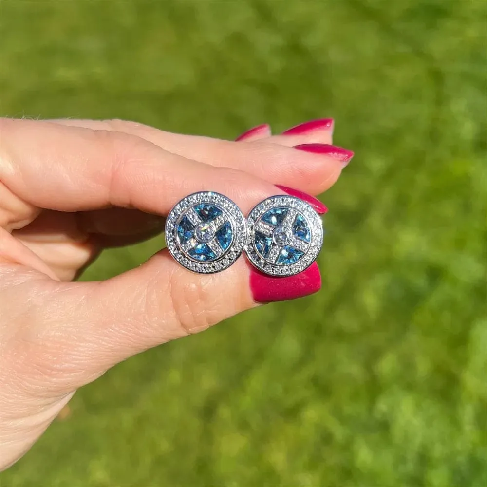 Platinum 2.03tcw Aquamarine & 1.16tcw Diamond Round Earrings at Regard Jewelry in Austin, Texas