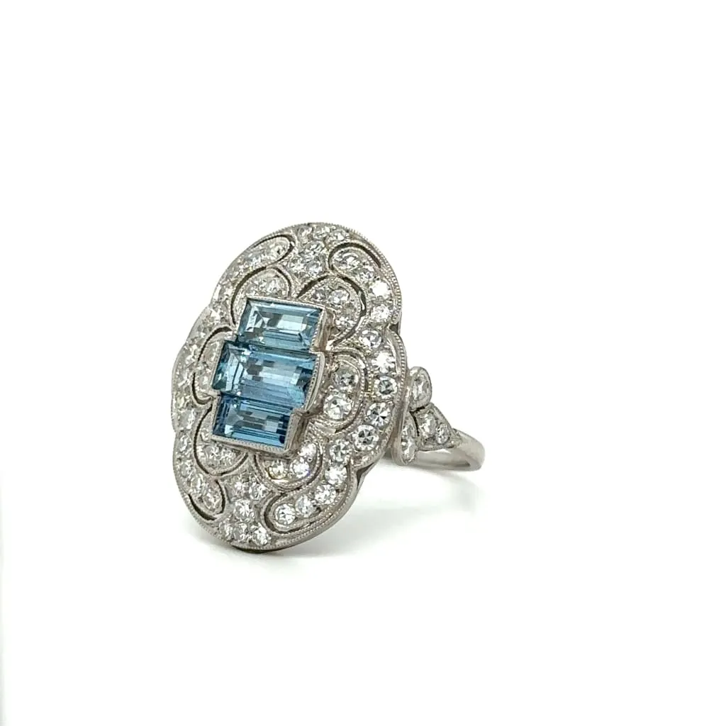 Platinum Aquamarine and Diamond Ring at Regard Jewelry in Austin, Texas