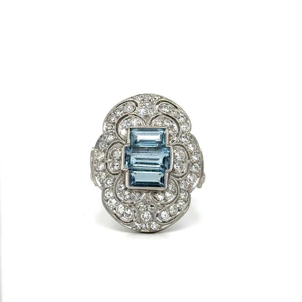 Platinum Aquamarine and Diamond Ring at Regard Jewelry in Austin, Texas