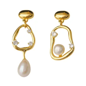 Pre Order:  Retro Asymmetrical Pearl Zircon Earrings
