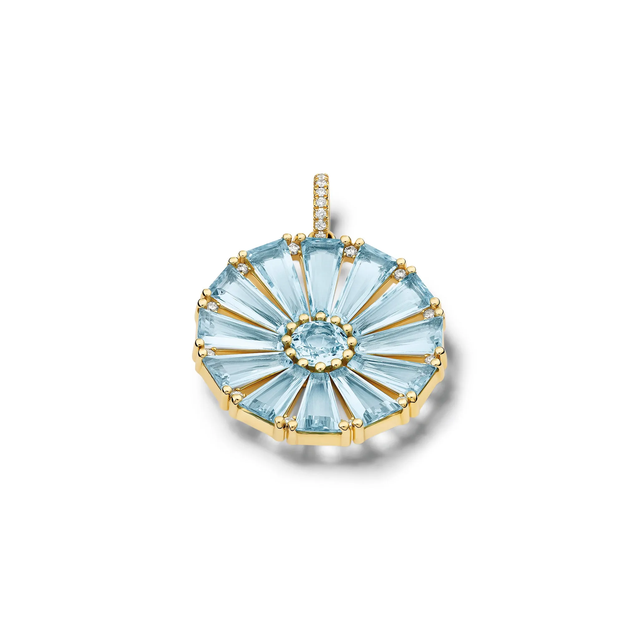 Roi Soleil Large Necklace Pendant Yellow Gold - Blue Topaz & Diamond