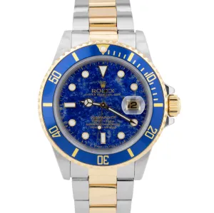 Rolex Submariner LAPIS BLUE Dial Two-Tone 18K Yellow Gold 40mm Steel Watch 16613