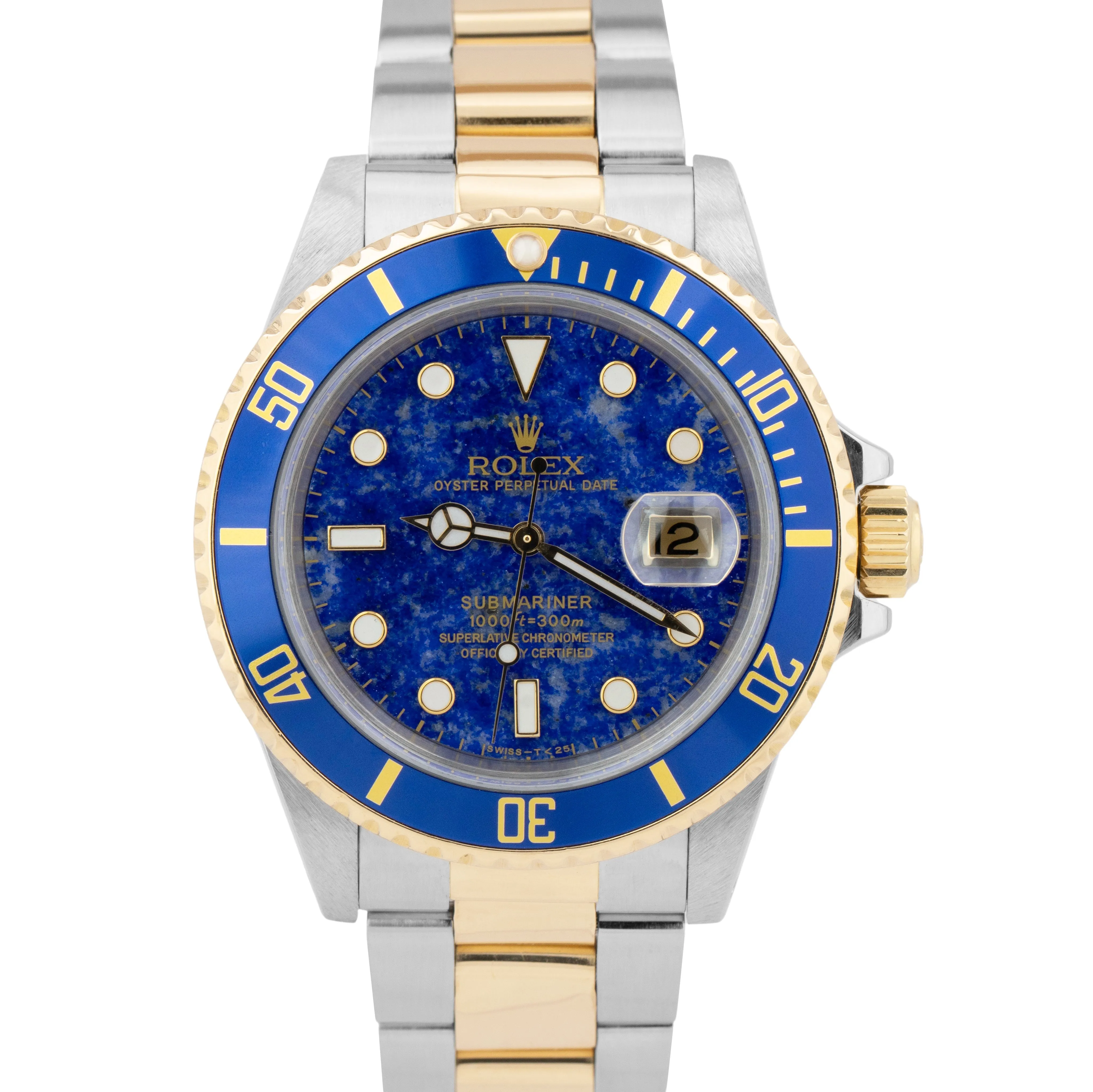 Rolex Submariner LAPIS BLUE Dial Two-Tone 18K Yellow Gold 40mm Steel Watch 16613