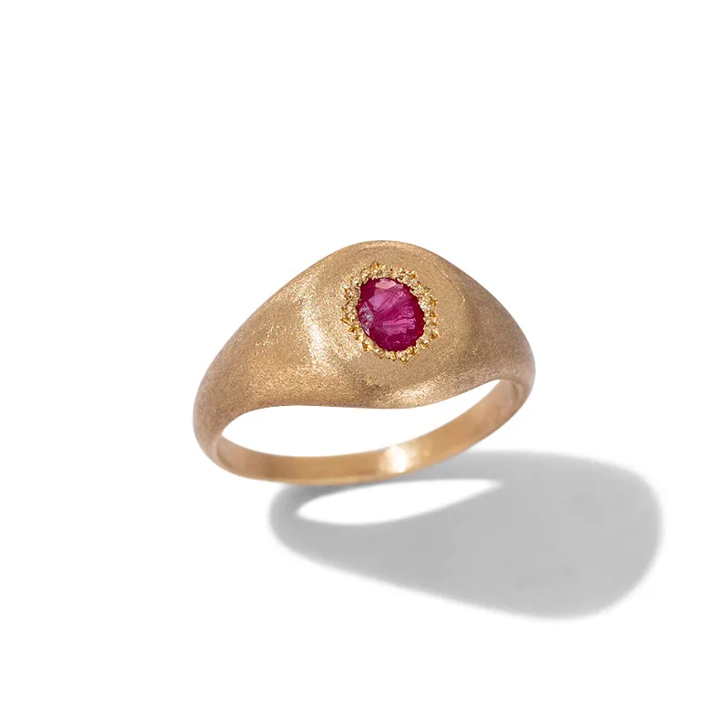 Signet Ring, Ruby, 9kt Yellow Gold