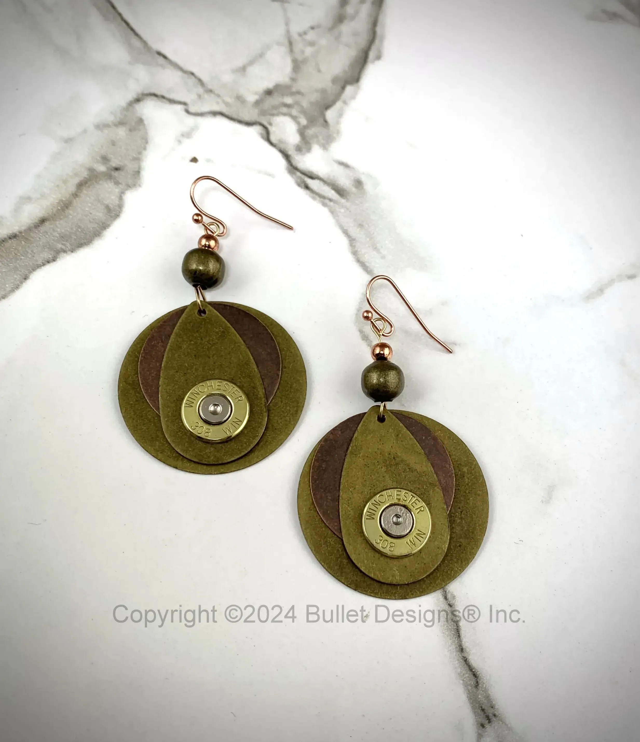 Simple Dangle Duo Mixed Metal Bullet Earrings, Brass & Copper, 308(Shown), Brass Bullet, 5.6cm/2.20" x 3.3cm/1.29", Swarovski Crystal