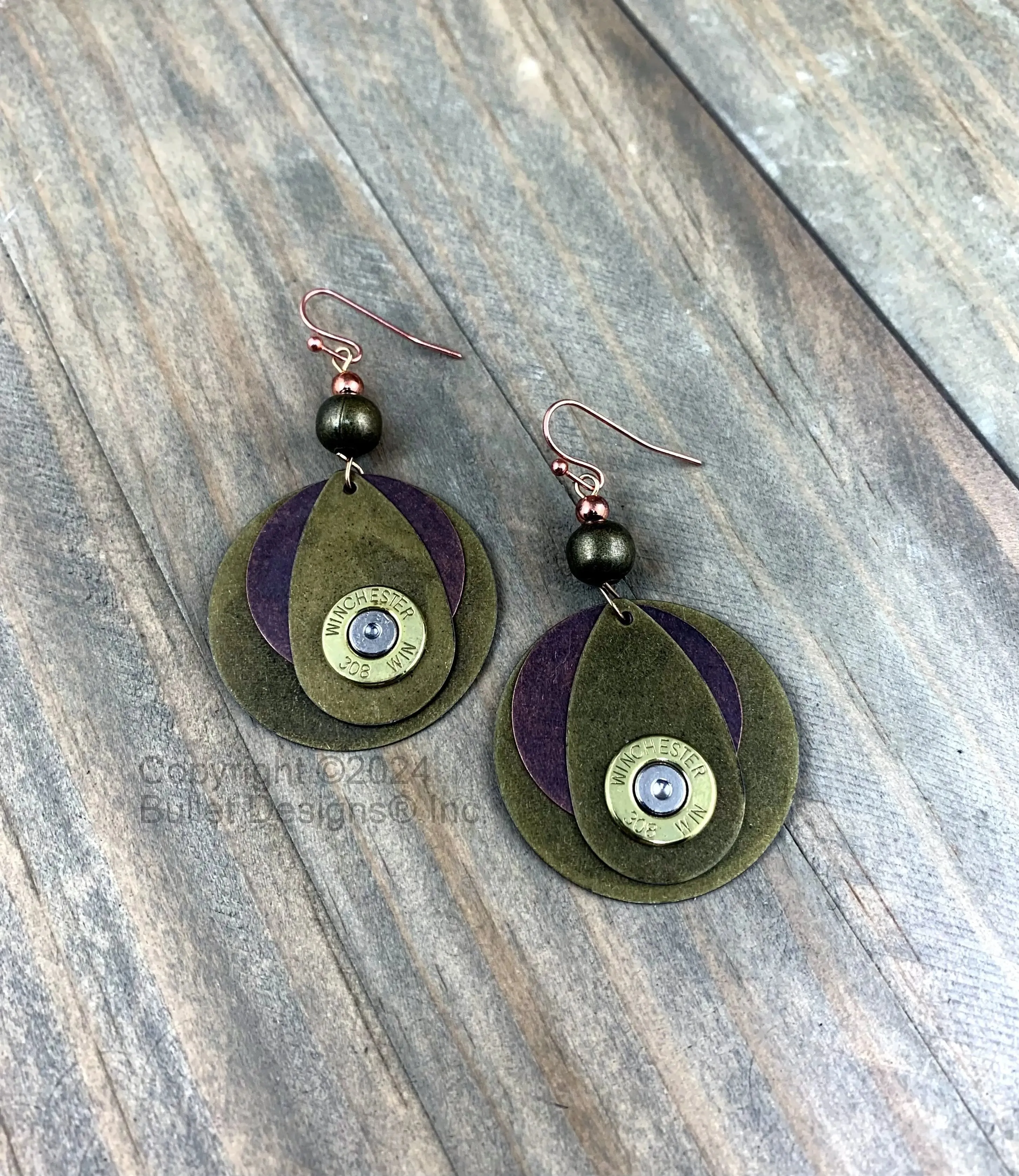 Simple Dangle Duo Mixed Metal Bullet Earrings, Brass & Copper, 308(Shown), Brass Bullet, 5.6cm/2.20" x 3.3cm/1.29", Swarovski Crystal