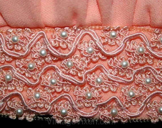 Size 8 Peach Knit Empire Dress & Beaded Jacket - Spring Summer 1970s Prom Evening Formal Gown After Five - Sleeveless - Bust 35 - 40873