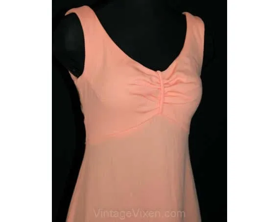 Size 8 Peach Knit Empire Dress & Beaded Jacket - Spring Summer 1970s Prom Evening Formal Gown After Five - Sleeveless - Bust 35 - 40873