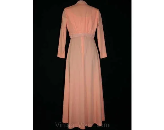 Size 8 Peach Knit Empire Dress & Beaded Jacket - Spring Summer 1970s Prom Evening Formal Gown After Five - Sleeveless - Bust 35 - 40873