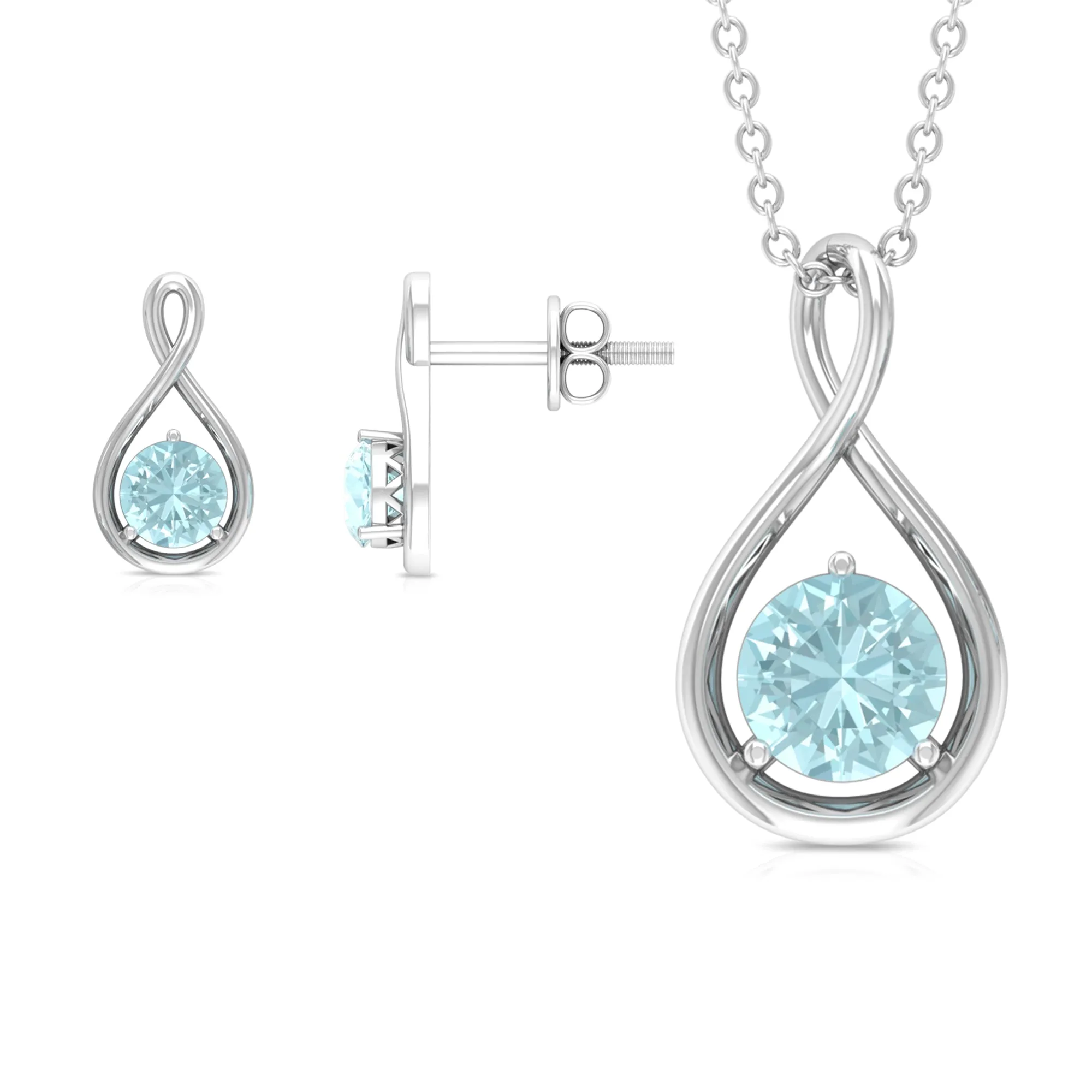 Sky Blue Topaz Solitaire and Gold Infinity Earrings and Necklace Set