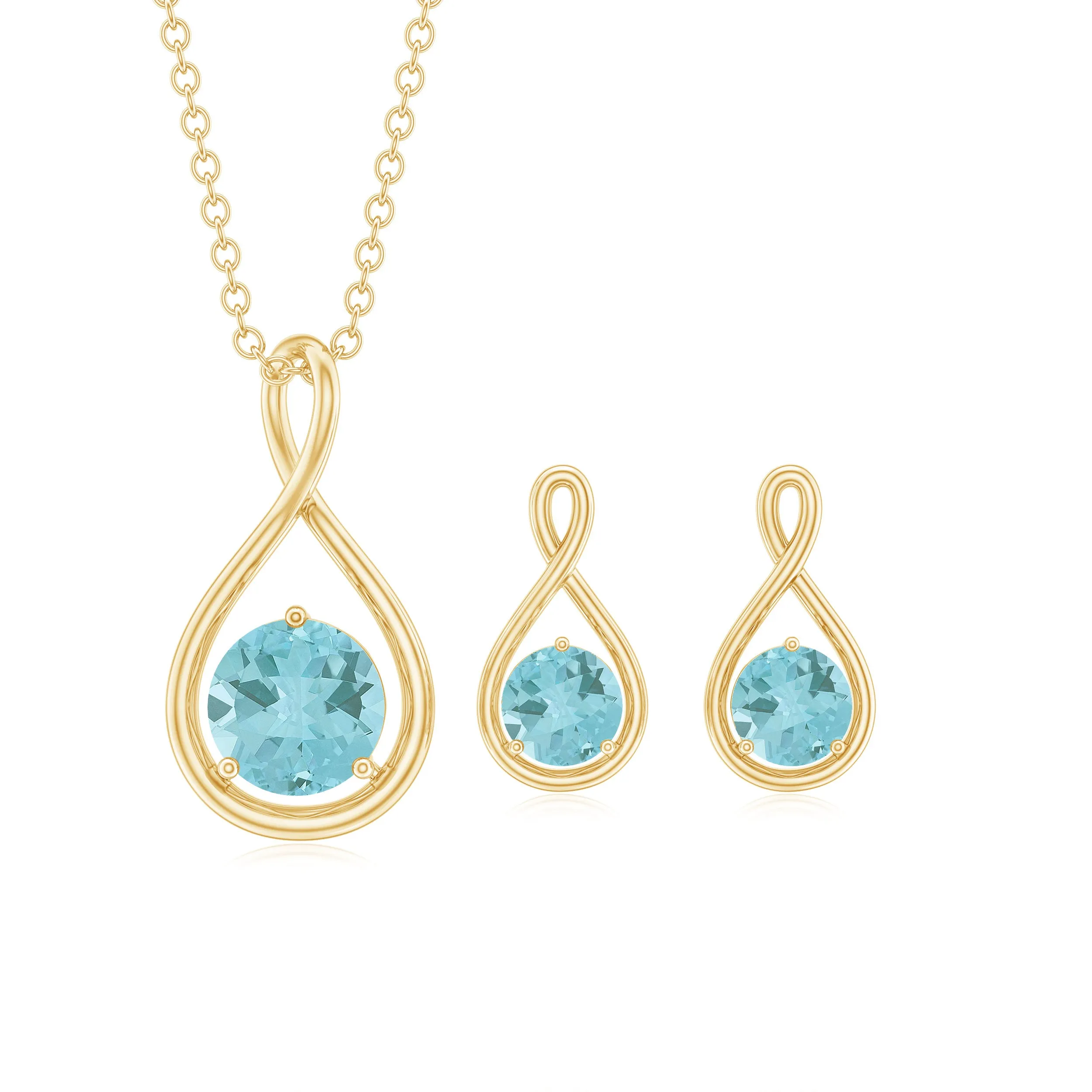 Sky Blue Topaz Solitaire and Gold Infinity Earrings and Necklace Set