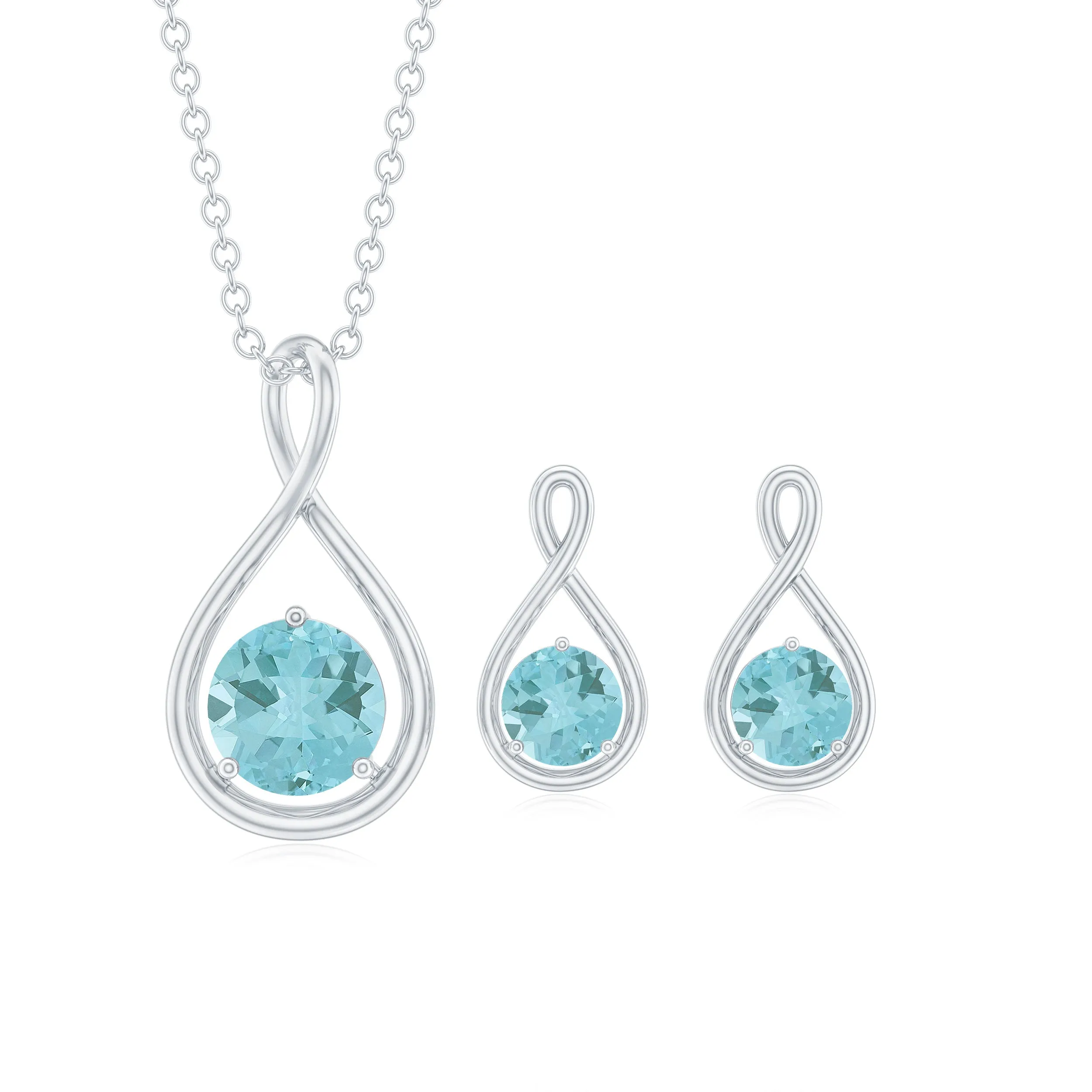 Sky Blue Topaz Solitaire and Gold Infinity Earrings and Necklace Set