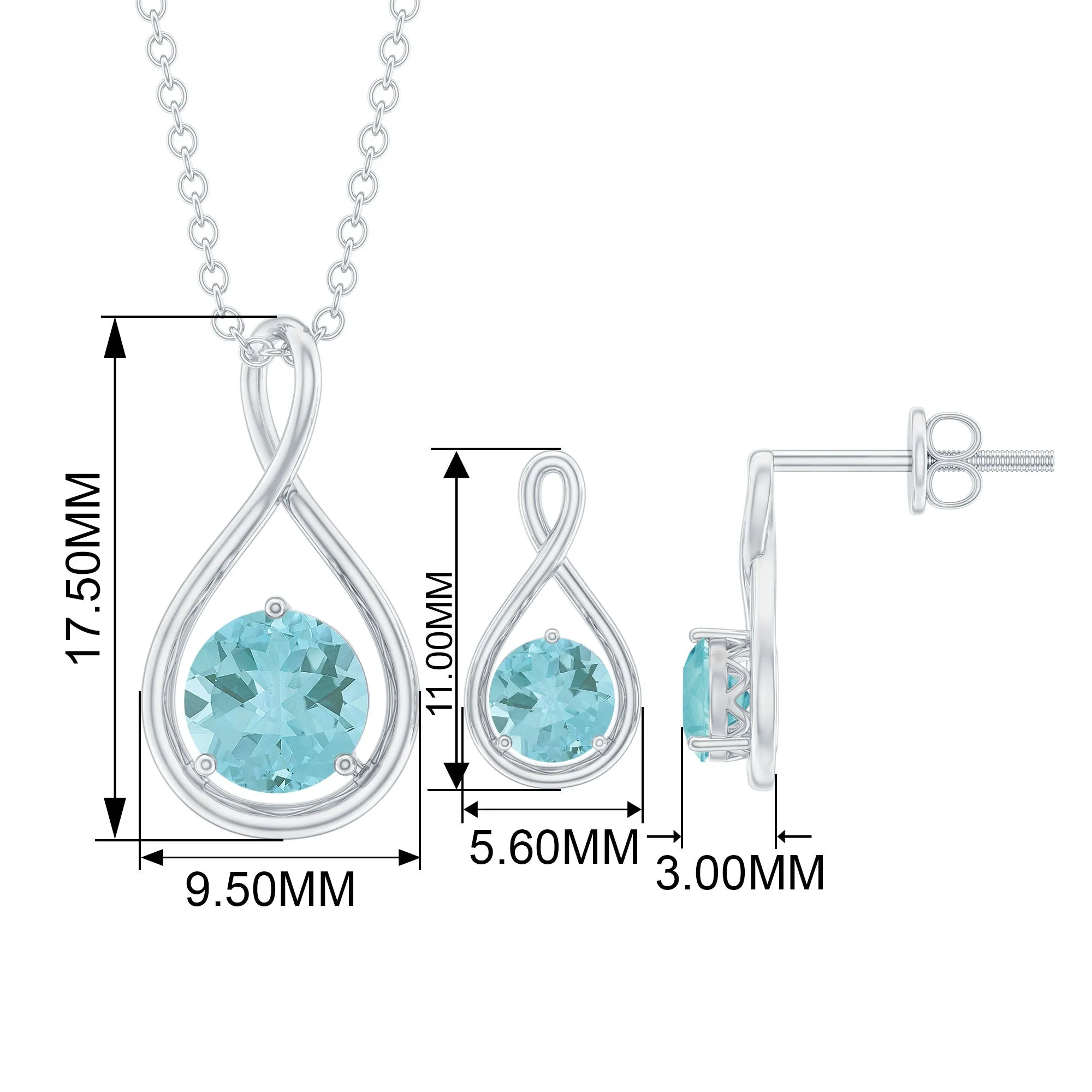 Sky Blue Topaz Solitaire and Gold Infinity Earrings and Necklace Set