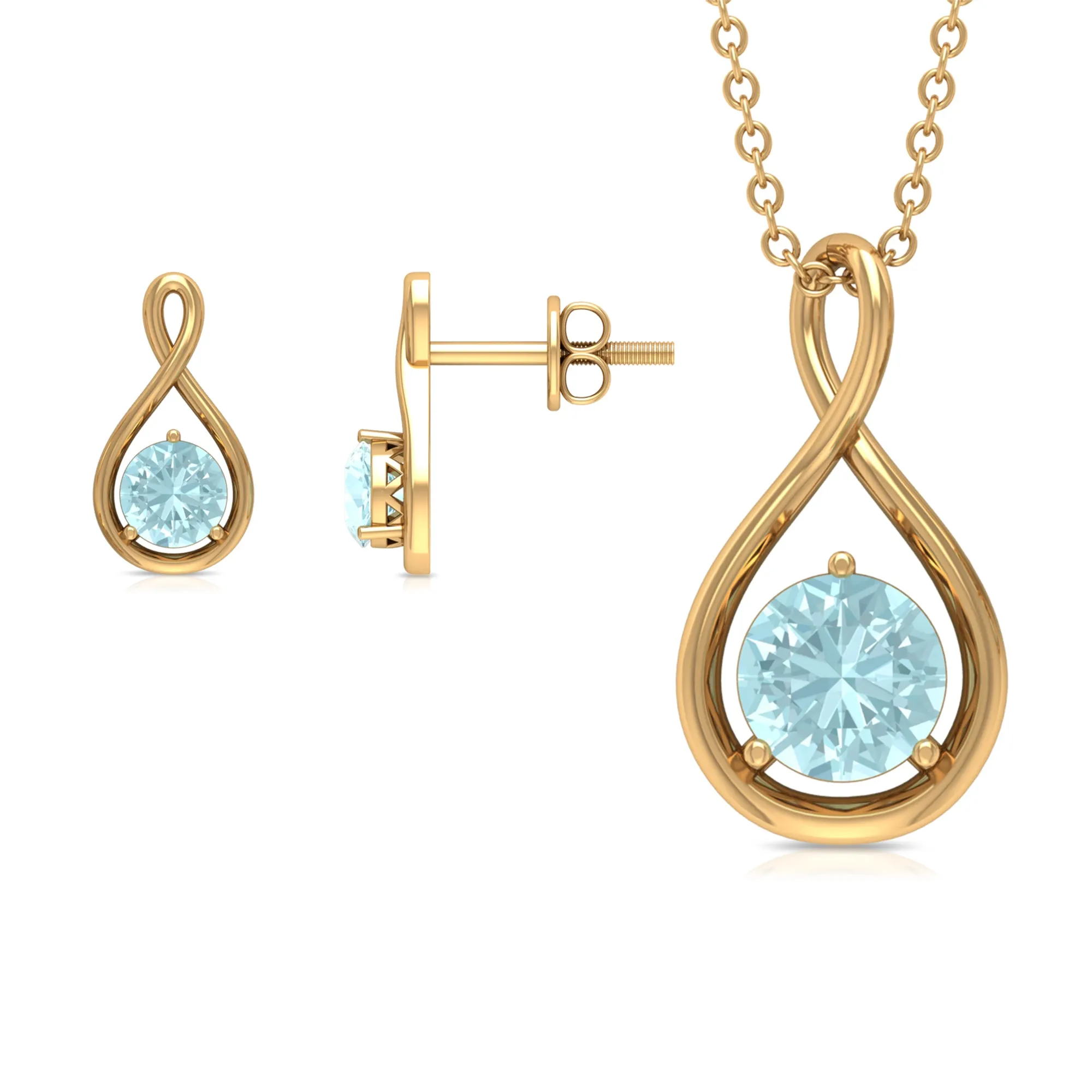 Sky Blue Topaz Solitaire and Gold Infinity Earrings and Necklace Set