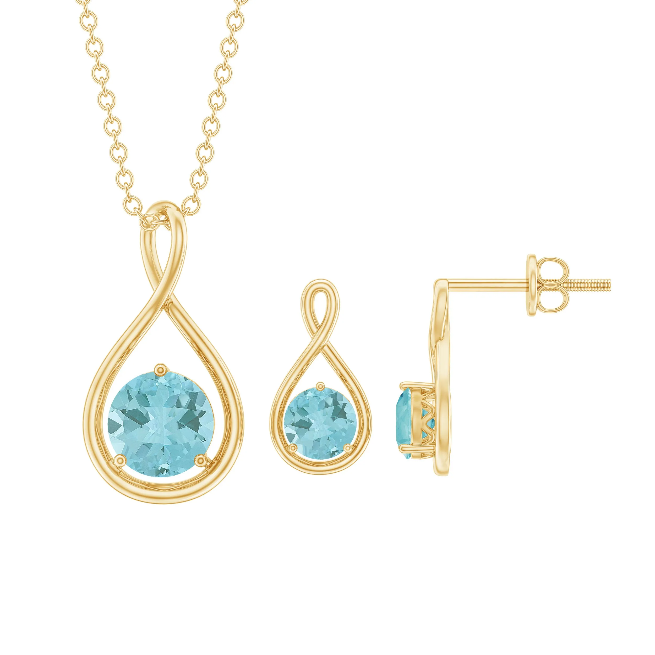 Sky Blue Topaz Solitaire and Gold Infinity Earrings and Necklace Set