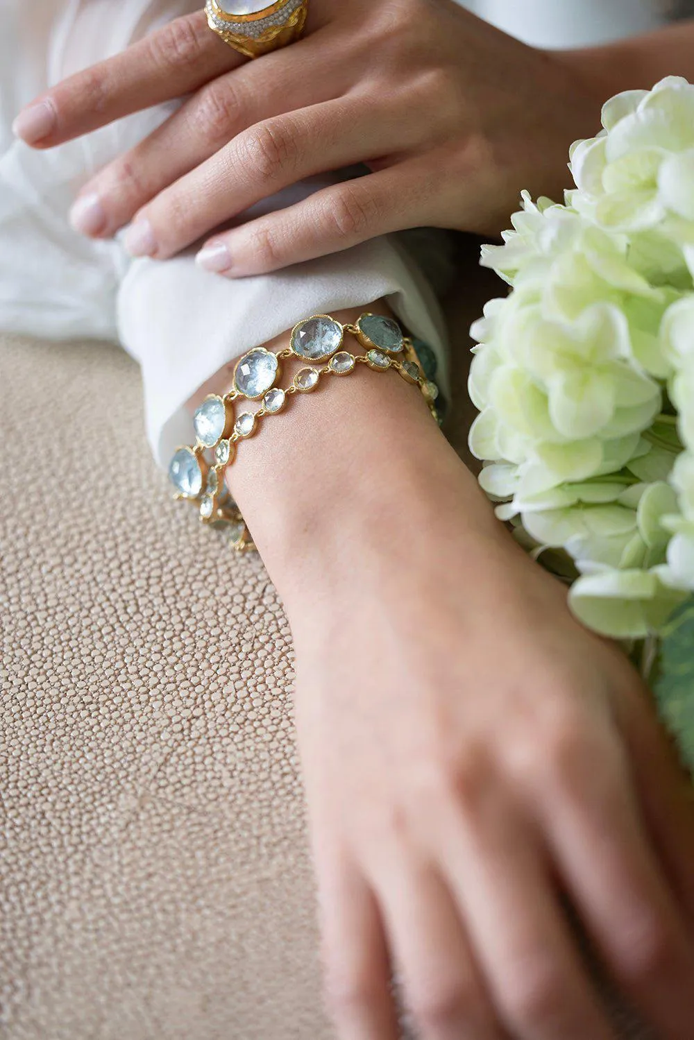 Small Classic Aquamarine Link Mixed Bracelet