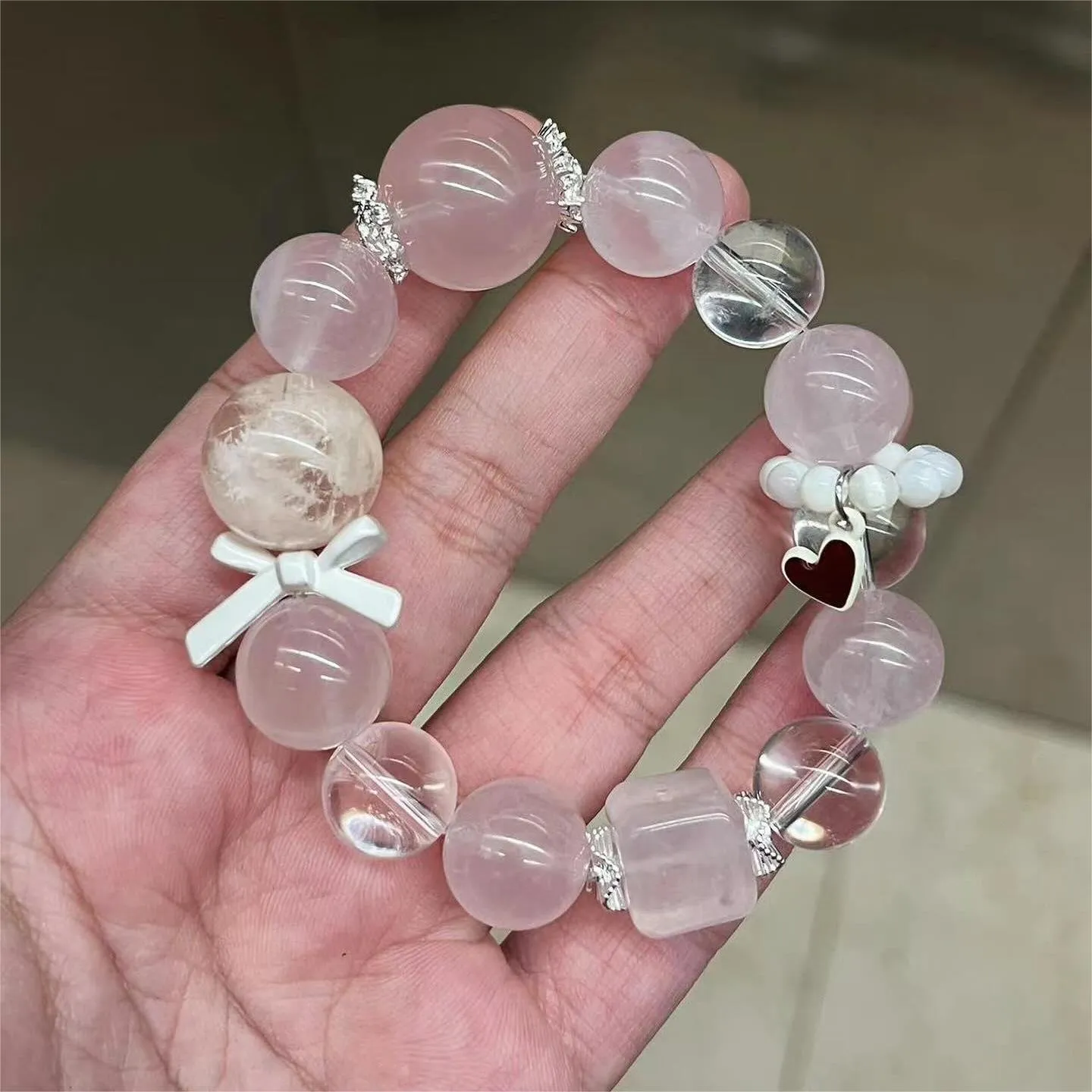 Snowflake Phantom Quartz Rose Quartz Bracelet
