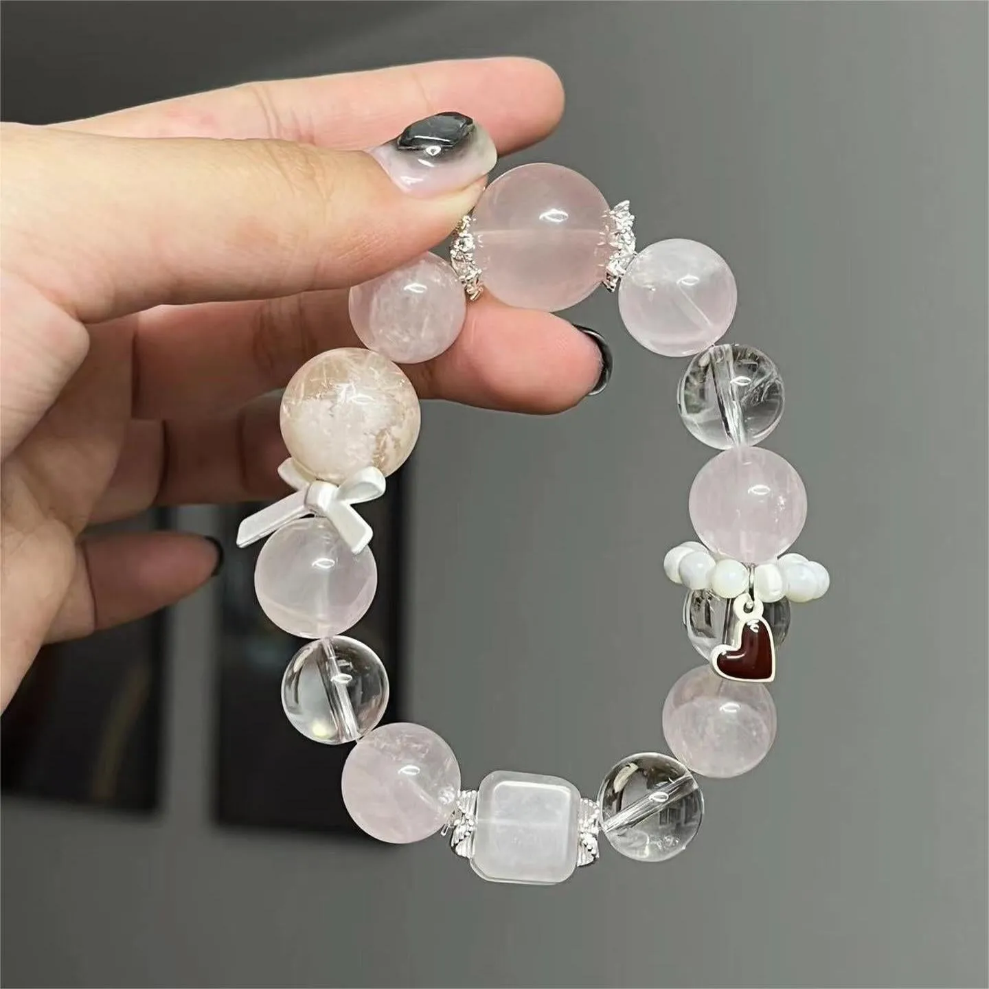 Snowflake Phantom Quartz Rose Quartz Bracelet