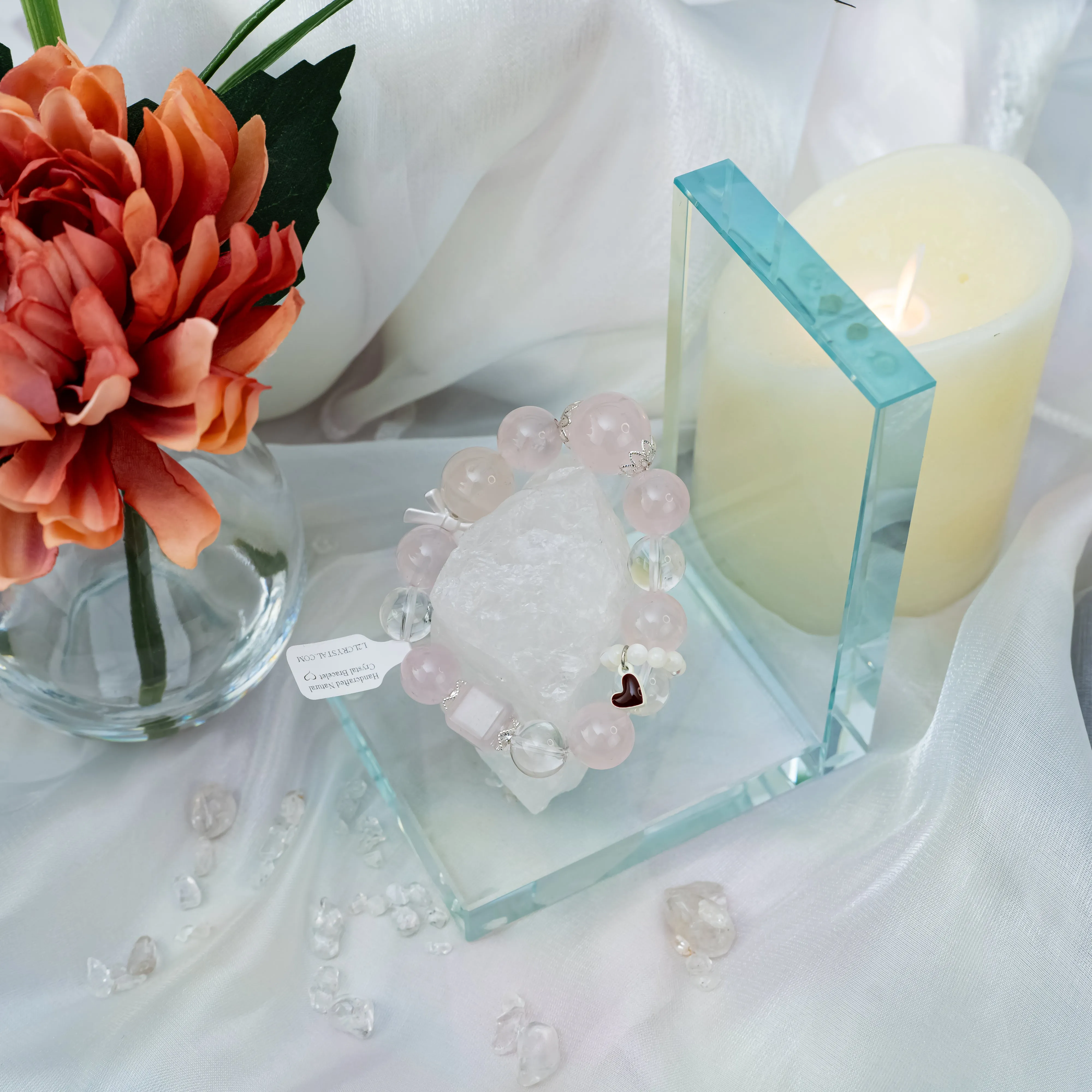 Snowflake Phantom Quartz Rose Quartz Bracelet