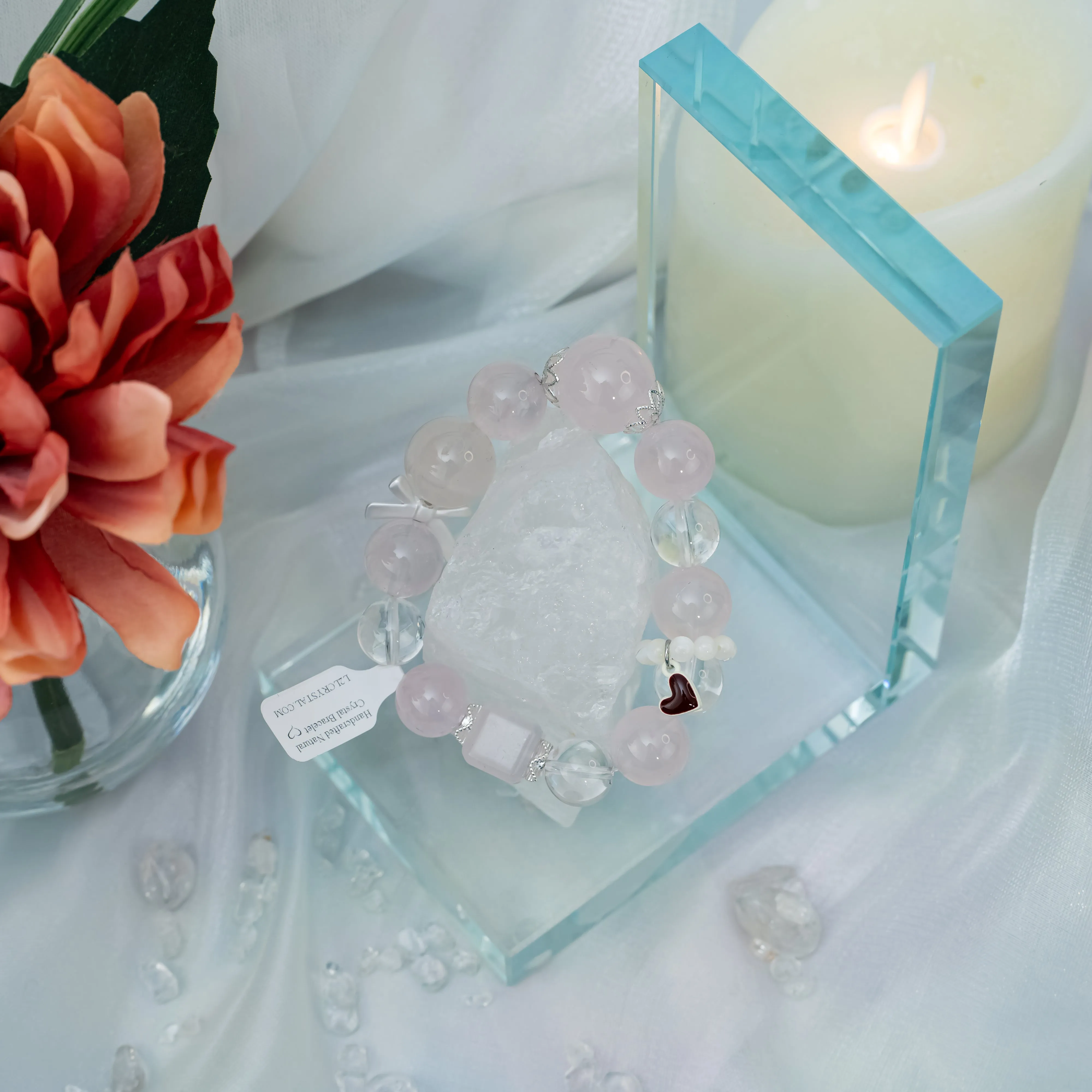 Snowflake Phantom Quartz Rose Quartz Bracelet