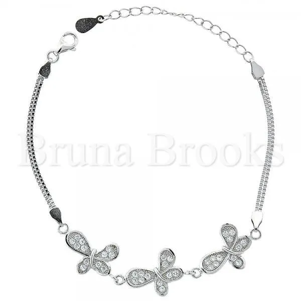 Sterling Silver 03.183.0088.06 Fancy Bracelet, Butterfly Design, with White Micro Pave, Rhodium Tone