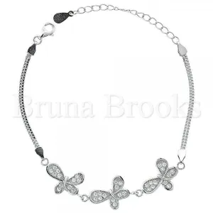 Sterling Silver 03.183.0088.06 Fancy Bracelet, Butterfly Design, with White Micro Pave, Rhodium Tone