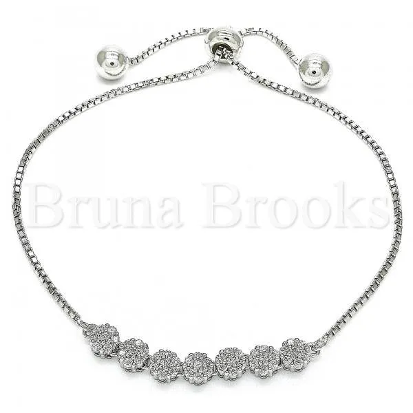 Sterling Silver 03.286.0012.11 Fancy Bracelet, Flower Design, with White Cubic Zirconia, Polished Finish, Rhodium Tone