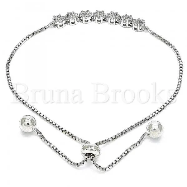 Sterling Silver 03.286.0012.11 Fancy Bracelet, Flower Design, with White Cubic Zirconia, Polished Finish, Rhodium Tone