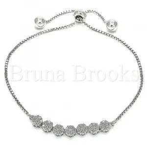 Sterling Silver 03.286.0012.11 Fancy Bracelet, Flower Design, with White Cubic Zirconia, Polished Finish, Rhodium Tone
