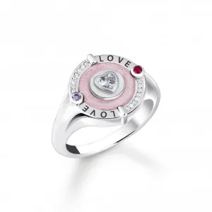 Sterling Silver Enamel Zirconia Pinkish Signet Ring TR2447-390-9