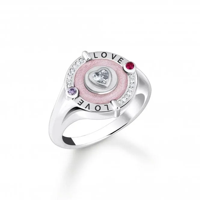 Sterling Silver Enamel Zirconia Pinkish Signet Ring TR2447-390-9